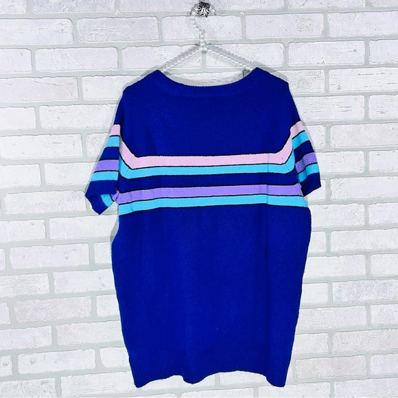Torrid Vegan Cashmere Pullover Short Sleeve Sweater in Navy Stripe Size 3 - Picture 7 of 10